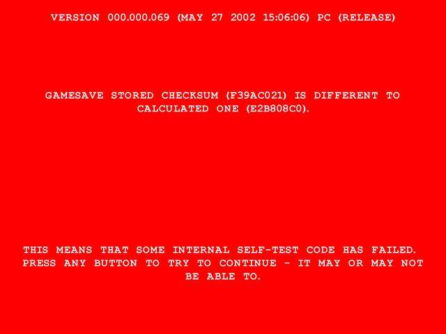 Football/Soccer Mania: Red Screen of Checksum Failure