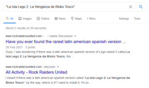 LEGO Island 2 Spanish (?) Google Search Results